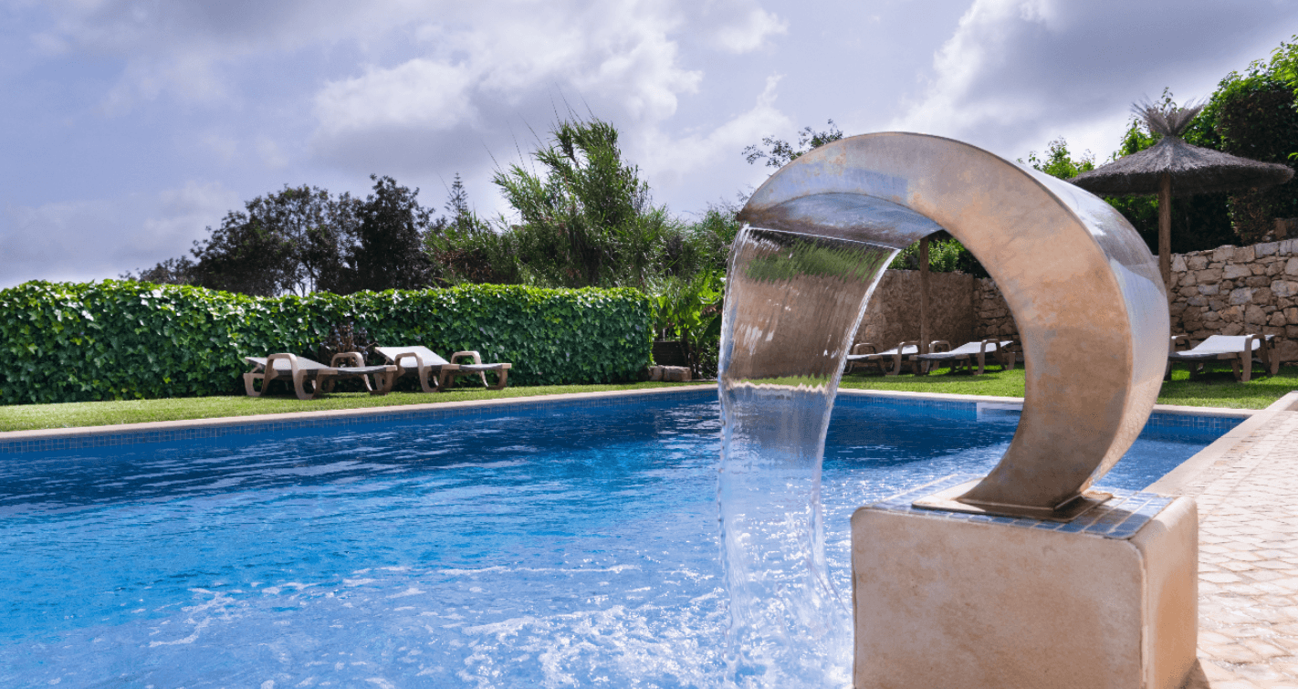 Saltwater swimming pool at Algarve Sunrise Lodge, a private holiday home in Paderne, Algarve